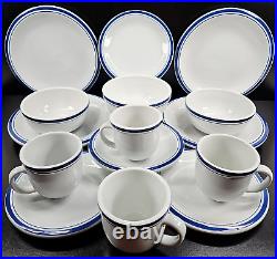 15 Pc Culinary Arts Cafeware Blue Bands Plate Bowl Mug Restaurant Ware Style Lot