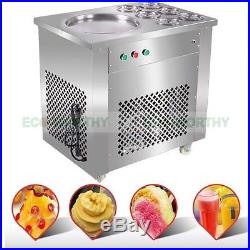 220V Fry Ice Cream Rolls Machine Cold Slab Freeze Plate S/Steel Pan 6 Bucket