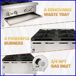 24 Commercial Hot Plate 4 Burners Countertop Stove Gas Range Restaurant Propane
