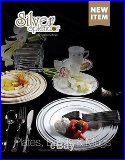 300 piece Plastic China Plate and Silverware Combo for 60 people WHITE with Silver