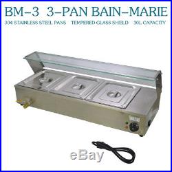 3 Pan Bain Marie 110V Countertop Food Warmer Server Hot Plate Food Pan Carrier
