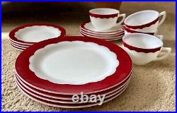 4 Corning Dinnerware Milk Glass withRed Scalloped Border 4 Pc. Place Setting 16 Pc