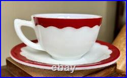4 Corning Dinnerware Milk Glass withRed Scalloped Border 4 Pc. Place Setting 16 Pc