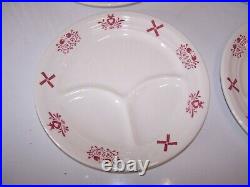 4 Vintage HOMER LAUGHLIN BEST CHINA USA Restaurant Ware Divided Plates Red White