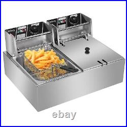 5000W 12L Stainless Steel Electric Deep Fryer Dual Tank Commercial Restaurant