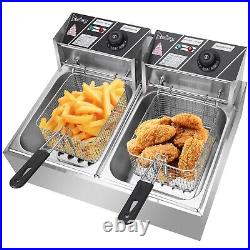 5000W 12L Stainless Steel Electric Deep Fryer Dual Tank Commercial Restaurant