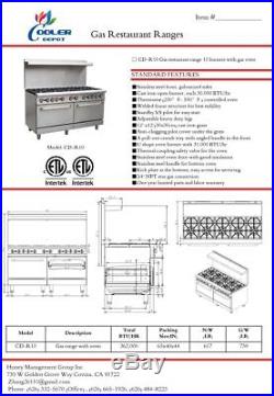 60 Dual Oven Range 10 Burner Hot Plate Stove Top Commercial NSF Cooler Depot