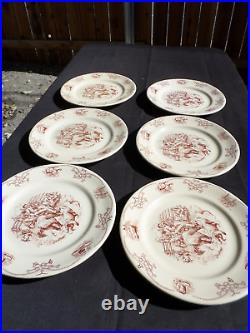 6 Shenango China Round-Up Dinner Plates INCA Ware RimRol Western Cowboy 9 3/4