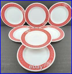 7 Pyrex Autumn Bands Red Luncheon Plates Set Vintage 9 1/8 Restaurant Ware Dish