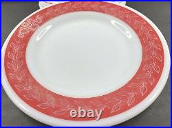 7 Pyrex Autumn Bands Red Luncheon Plates Set Vintage 9 1/8 Restaurant Ware Dish
