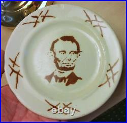 ABRAHAM LINCOLN vtg restaurant Ogden Illinois corn bread cake plate mayer china
