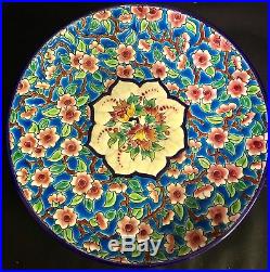 Antique Longwy French Pottery 9 Floral Medallion Plate 8.5 Star Medallion Bowl
