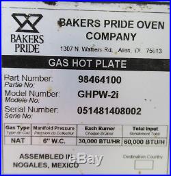 Bakers Pride GHPW-2i 2 Burner Natural Gas Hot Plate Wok Cooker Range
