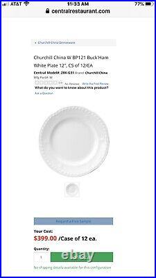 Churchill China W BP121 Buck'Ham White Plate 12, CS of 12/EA Restaurant Ware