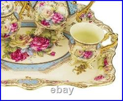 Classic Gold-Plated Vintage Porcelain Dining Tea Set for Six, 10-Piece Set