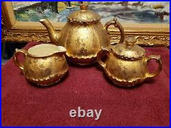 Classic Gold-Plated Vintage Porcelain tea set pot créamer sugar set 22 k