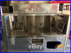 Diamond Plate Victor Hot Dog Cart & Top Storage Box, Sink & 2 Steamers & Ice Box