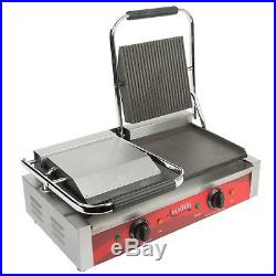 Double Commercial Panini Sandwich Grill Grooved Top Smooth Bottom Plates 3500W