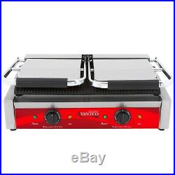 Double Grooved Electric Plates Commercial Restaurant Panini Sandwich Grill 120V