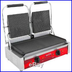 Double Grooved Electric Plates Commercial Restaurant Panini Sandwich Grill 120V