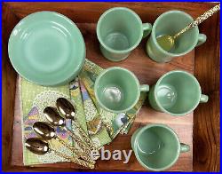 Fire King Jadeite Restaurant Ware Mug Cup D Handle And Bread Plate Set, 10 Pc