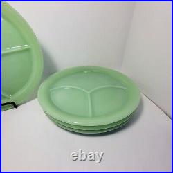 Four Jadeite Fire King Restaurant Ware Grill Plates With Stacking Tabs