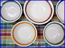 Heavy Restaurant Earthenware Color Banded 2 Mixing Bowls and 8 Cereal Bowls