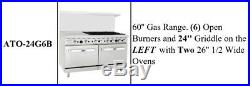 NEW 60 Commercial Gas Double Oven Range 24 Griddle and 6 Burner Hot Plate NSF