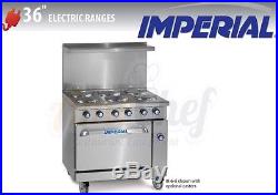 New 36 Electric Commercial Range 6 Plates 1 Oven, IMPERIAL IR-6-E