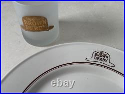 RARE 1990's Walt Disney World MGM Studios Brown Derby Restaurant Plate AND Glass