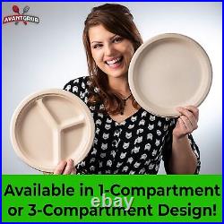 Restaurant-Grade, Biodegradable 10 Inch 3-Compartment Plates. Bulk 200Pk. Gre