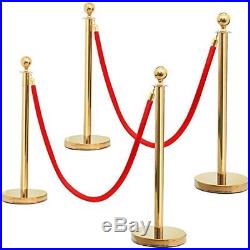 Round Top Stainless Plated Stanchions, Set Of 2 Posts With 1 6.5ft Red Velvet Gold