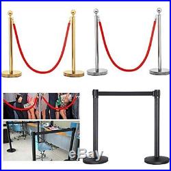 Round Top Stainless Plated Stanchions, Set Of 2 Posts With 1 6.5ft Red Velvet Gold