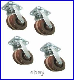 Set of 4 High Temperature Restaurant Grade Swivel Plate Casters with 4 Phenolic W