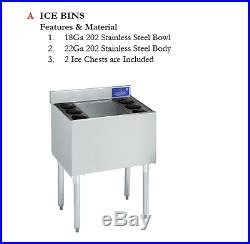 Stainless Steel 1824 Under bar ice bin without ice plate 32 3/4 H 12 Bin Deep