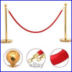 Stanchions Posts 2 Set Round Top Stainless Plated Burgundy 6.5ft Red Rope Gold