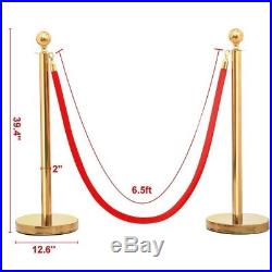 Stanchions Posts 2 Set Round Top Stainless Plated Burgundy 6.5ft Red Rope Gold