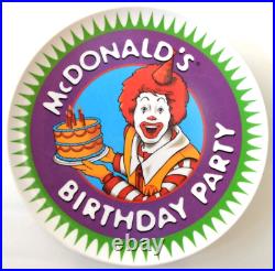 VTG McDonald's Birthday Party Plastic Plate Cake Ronald Purple Green RARE HTF