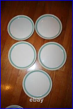 VTG SHENANGO CHINA Anchor Hocking Dinner Plates AZ-40 (15) Aqua & Green Stripes