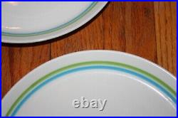 VTG SHENANGO CHINA Anchor Hocking Dinner Plates AZ-40 (15) Aqua & Green Stripes