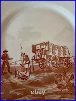 Vintage 1953 Wallace China CHUCK WAGON Dinner Plate Campfire Cowboys Western EXC