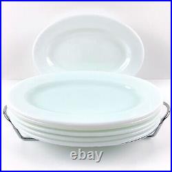 Vintage Fire King Restaurant Ware Oval Plates Greenish White x 6 with Stand