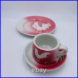 Vtg Tepco Restaurant ware Air Brush Rooster Chicken Pink Plate Cup Mug Saucer