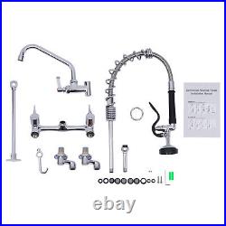 Wall Mount Kitchen Faucet Restaurant Center 360° Rotate with Pull Down Sprayer New