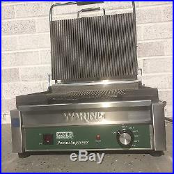 Waring WPG250B Commercial Panini Press with Cast Iron Grooved Plates, 208v/1ph